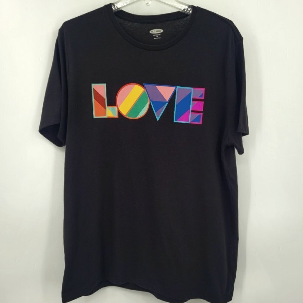 Old Navy Black Short Sleeve Tee with Colorful "LOVE" Graphic